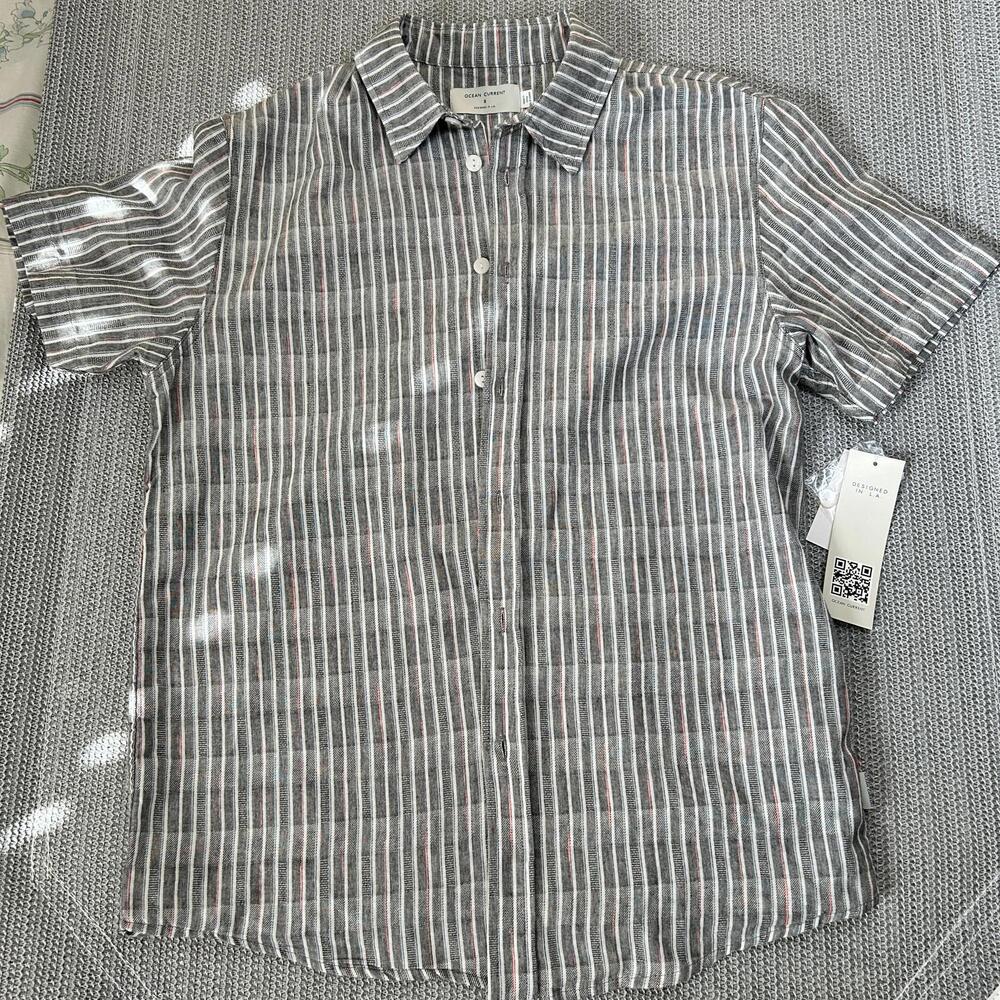 Ocean Current Striped Short‎ Sleeve Button-Up Shirt Size S